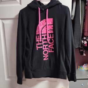 The North Face Thick Black Hoodie with Vibrant Pink Graphic